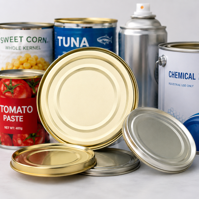 Tapas de hojalata de varios tipos para envases de alimentos, productos químicos y aerosoles